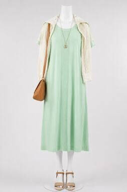 Vintage Pistachio Lounge Shift Dress Pleated Front Short Sleeve Butte Knit Est L